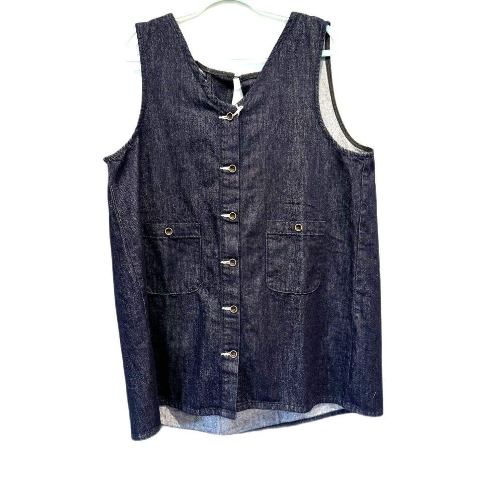 NWT March 21st Denim Dark Blue Jean Women sz Medium Tank Top Button Down